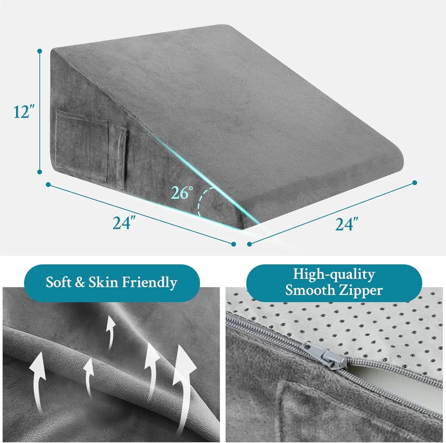 Memory Foam Wedge Pillow For Sleep Acid Reflux Relief Neck Support