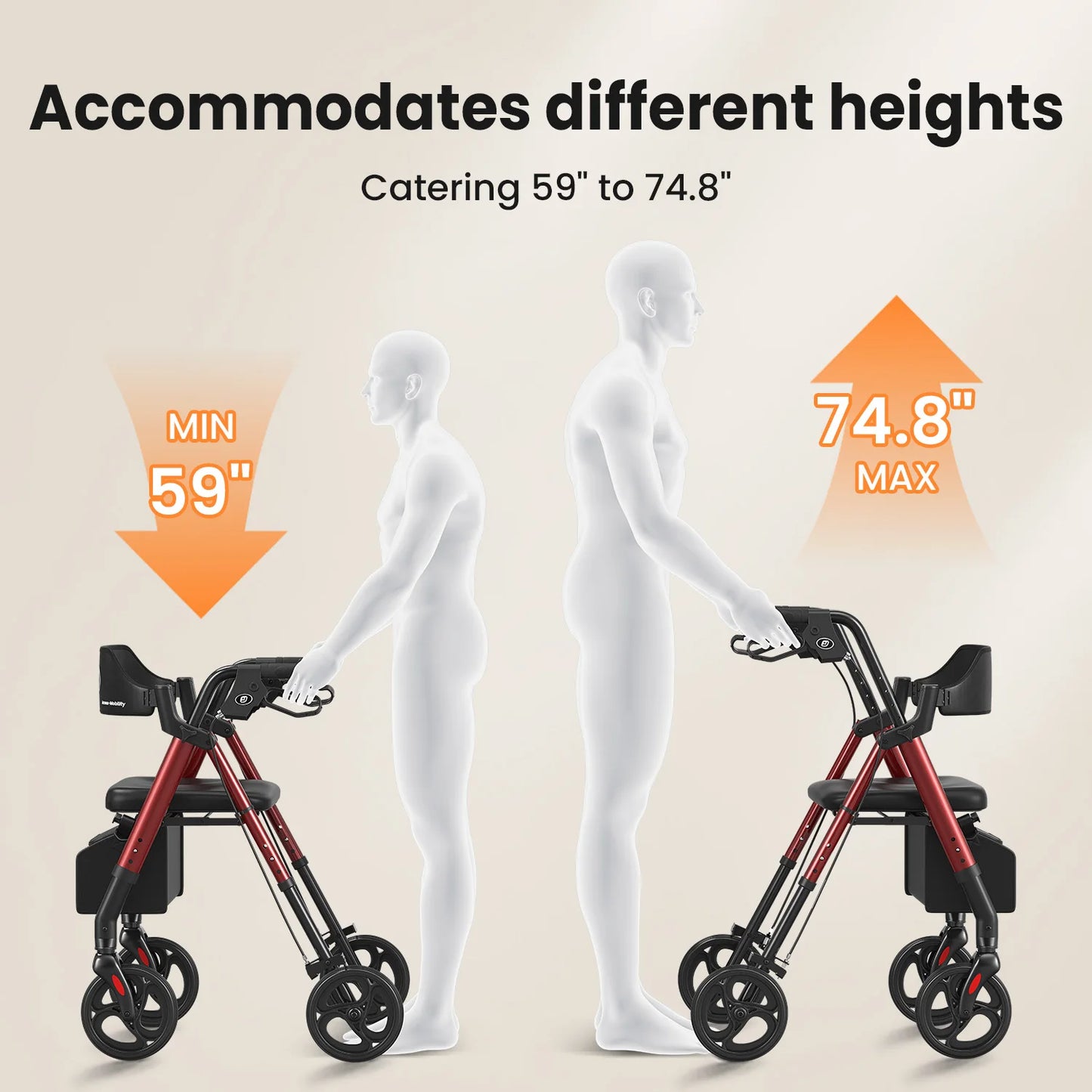Rollator Walker For Seniors Foldable With Seat Durable Aluminum Frame