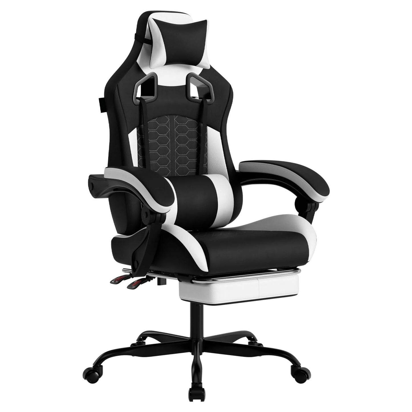 Gaming Massage Chair With Ergonomic Lumbar Support Headrest And Footrest