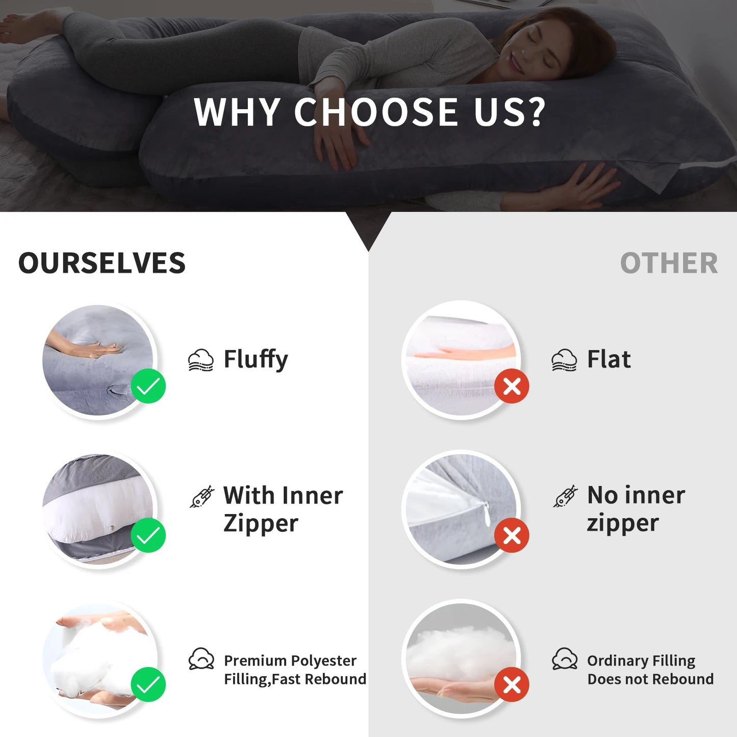 G Shaped Pregnancy Pillow With Removable Cover For Maternity Support