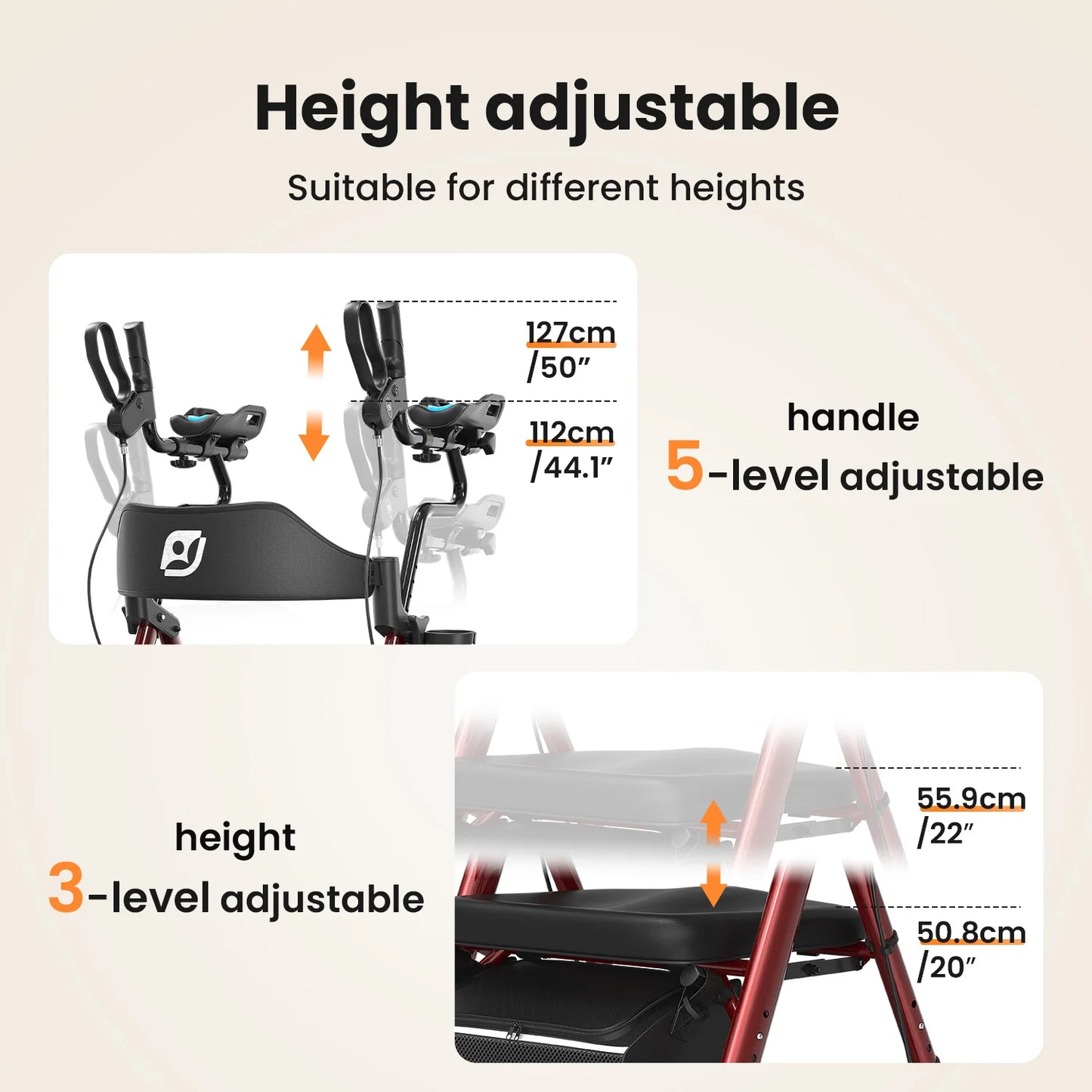 Maidesite Upright Walker With Foldable Seat And Backrest
