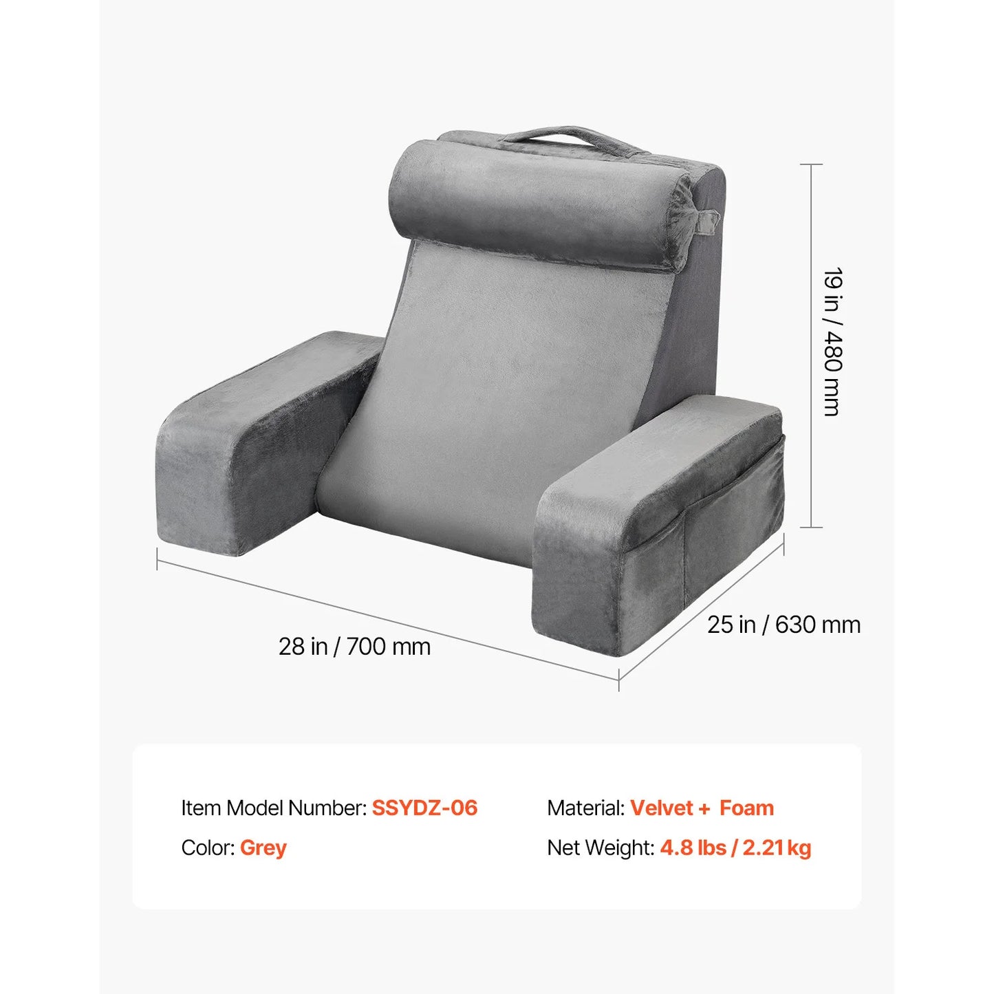 SucceBuy Reading Pillow With Shredded Memory Foam Back Support