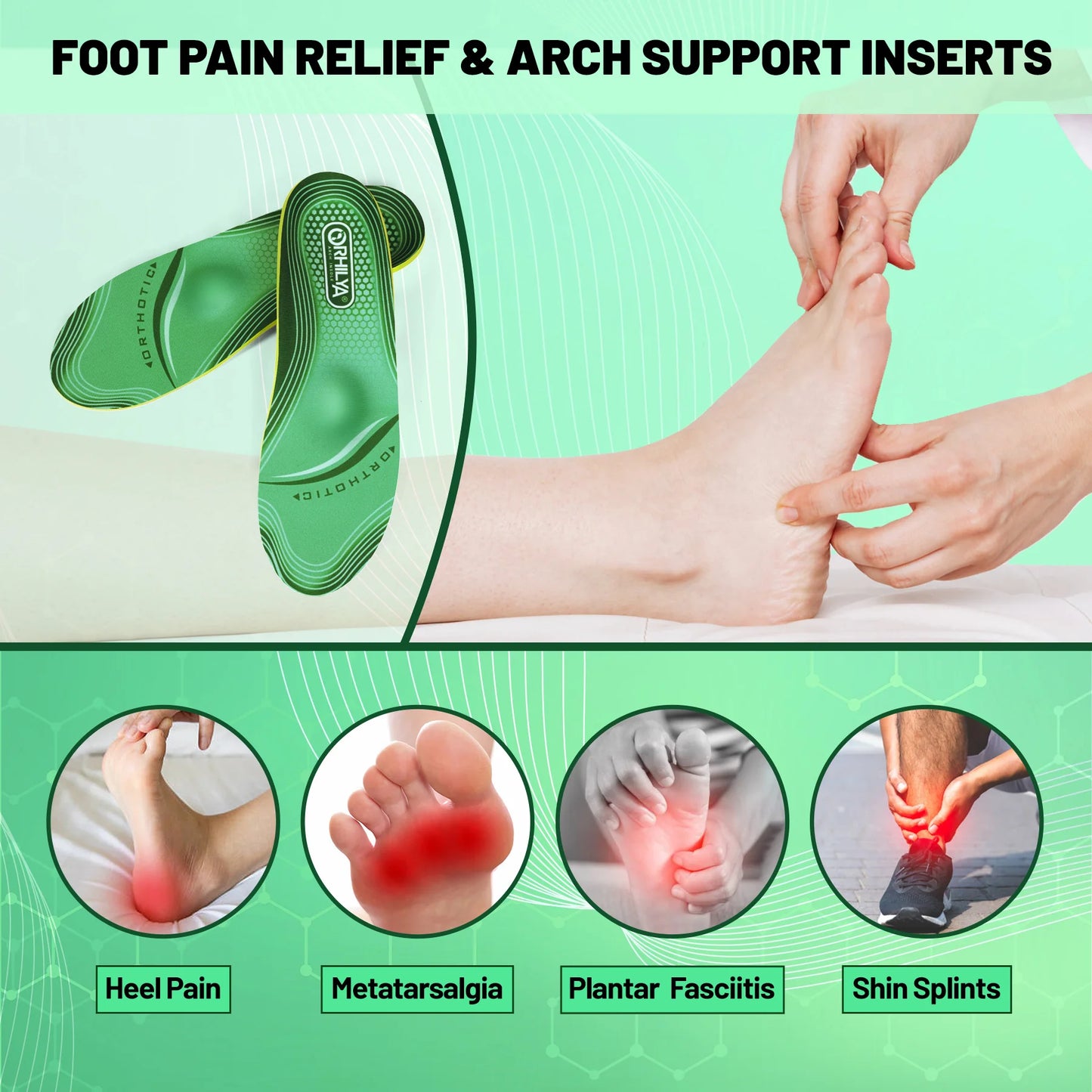 IFITNA Plantar Fasciitis Relief Orthopedic Insoles Flat Feet Metatarsal Pain