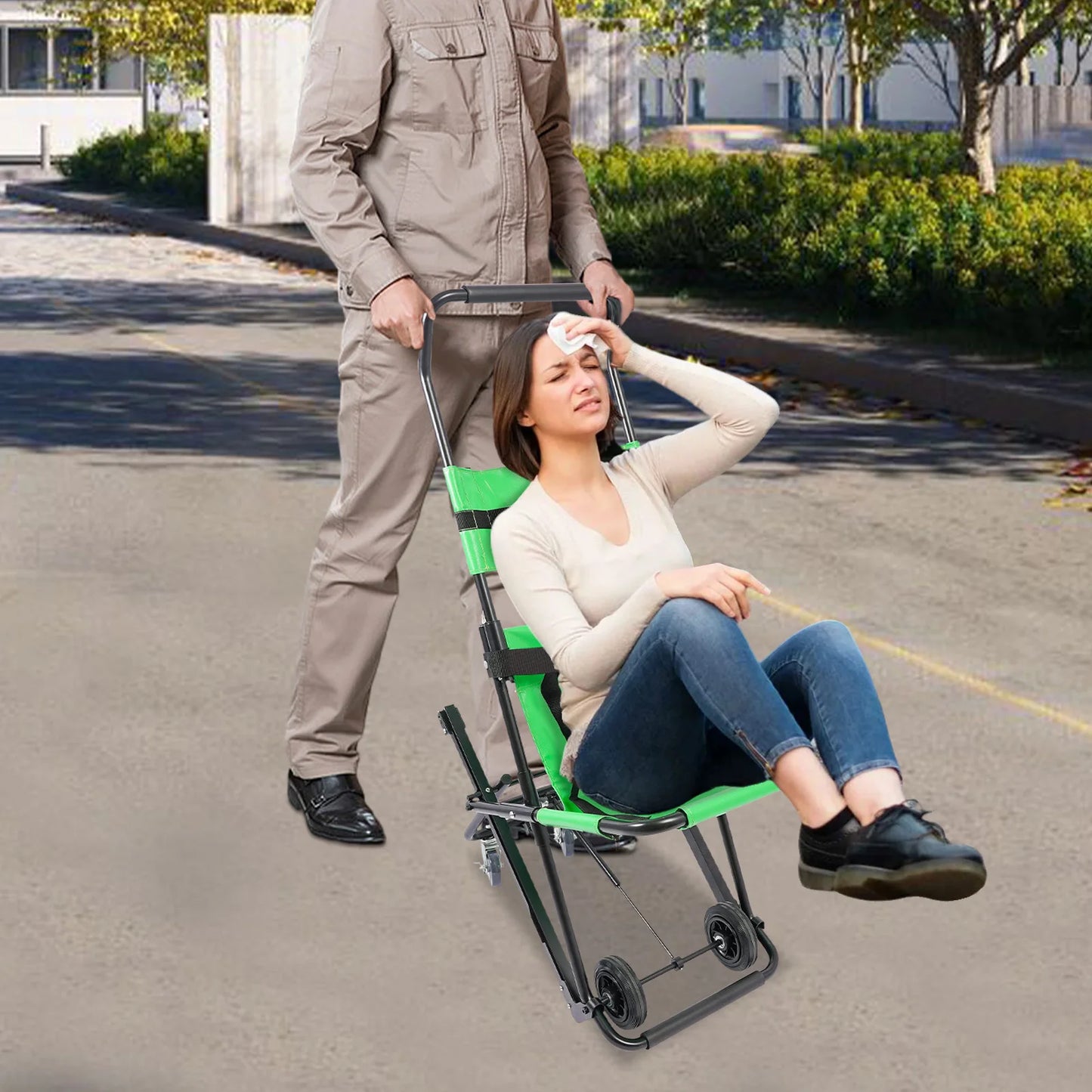 Foldable Manual Stair Chair With Wheels For Emergency Transport 350 Lbs Capacity