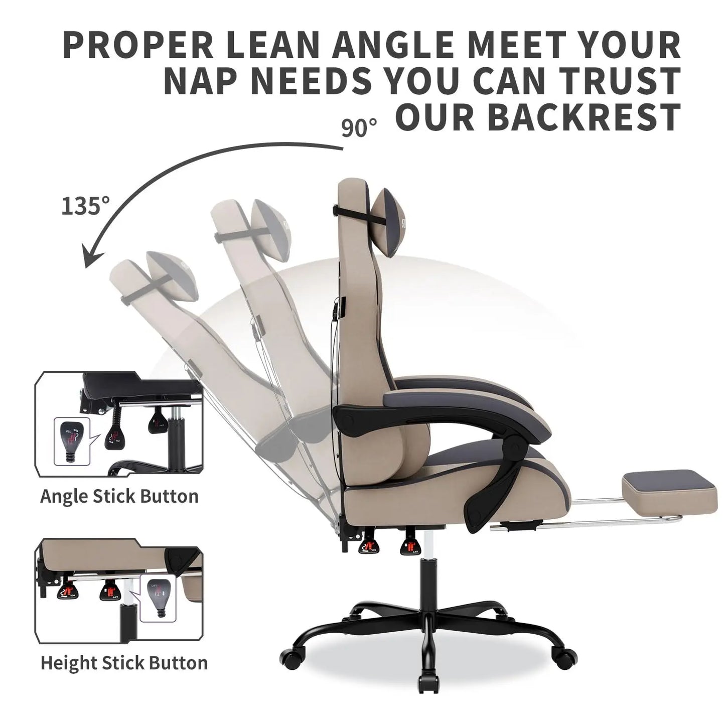Gaming Massage Chair With Ergonomic Lumbar Support Headrest And Footrest
