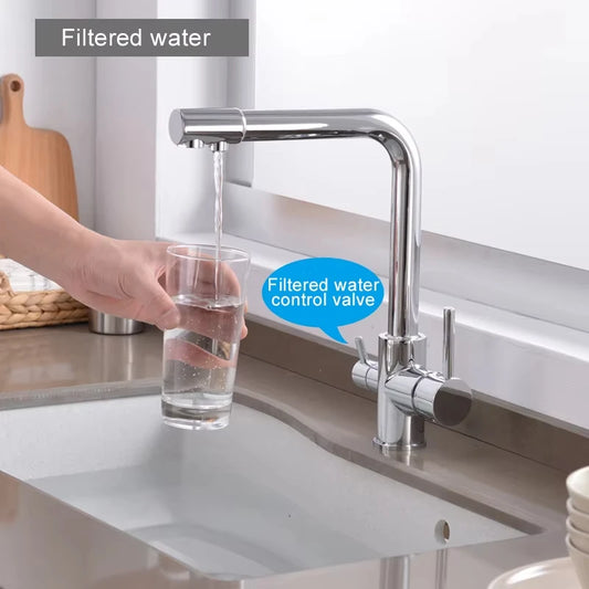 Chrome Kitchen Faucet With Double Swivel Spout Drinking Water Purifier