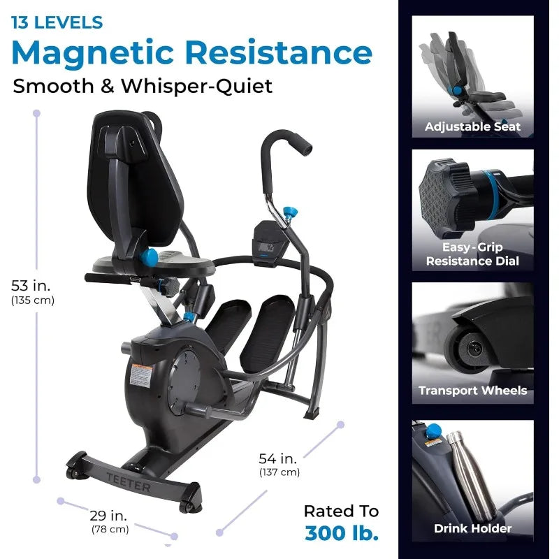 Recumbent Cross Trainer Stepper With Zero-Impact Exercise