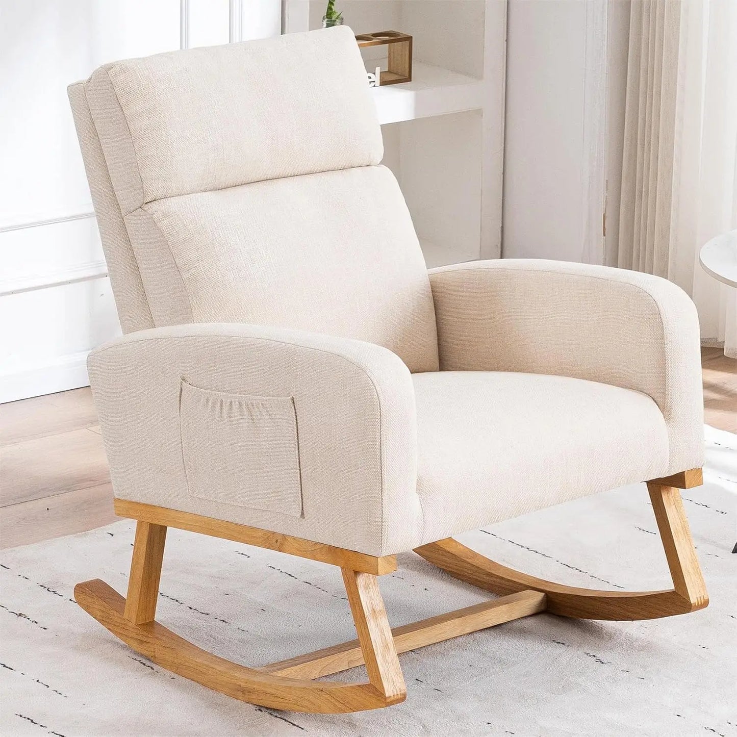 Nursery Sherpa Rocking Chair With High Backrest Upholstery