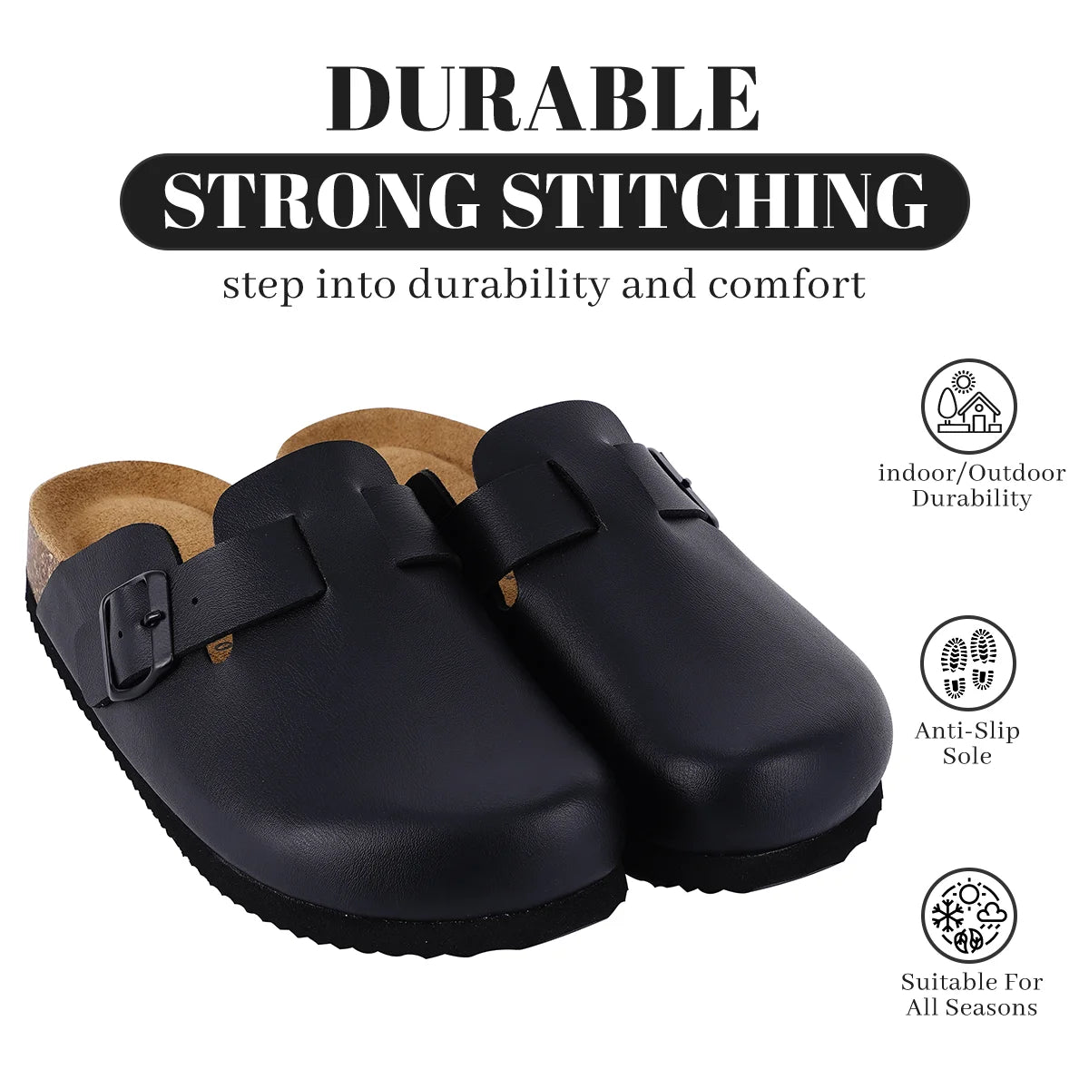 SUFU Cork Mules Slippers For Women Leather Clogs Shoes Classic
