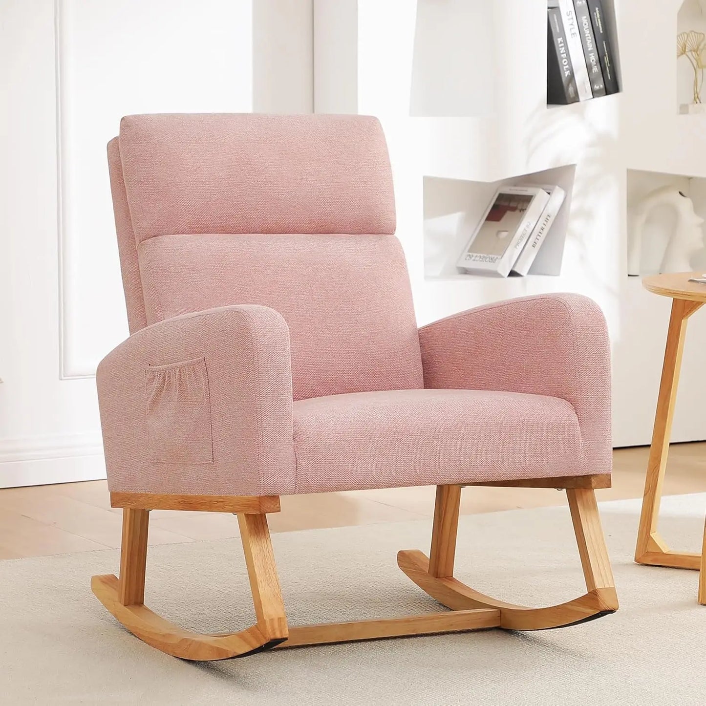 Nursery Sherpa Rocking Chair With High Backrest Upholstery