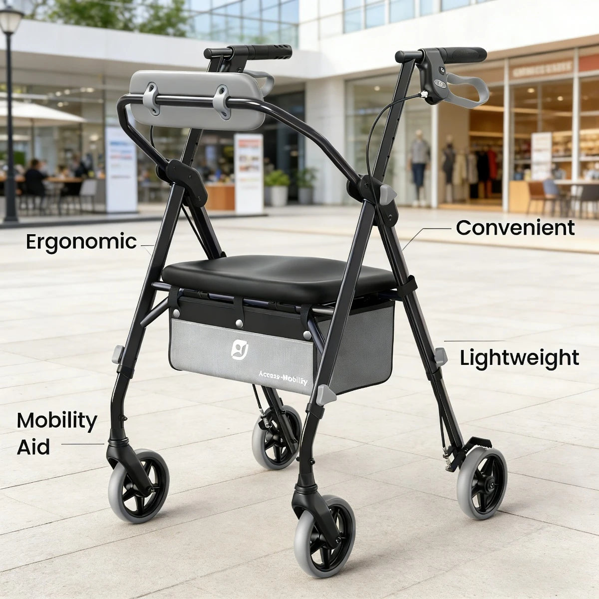 Maidesite Elderly Walker With Seat and Backrest Foldable 350 Lbs