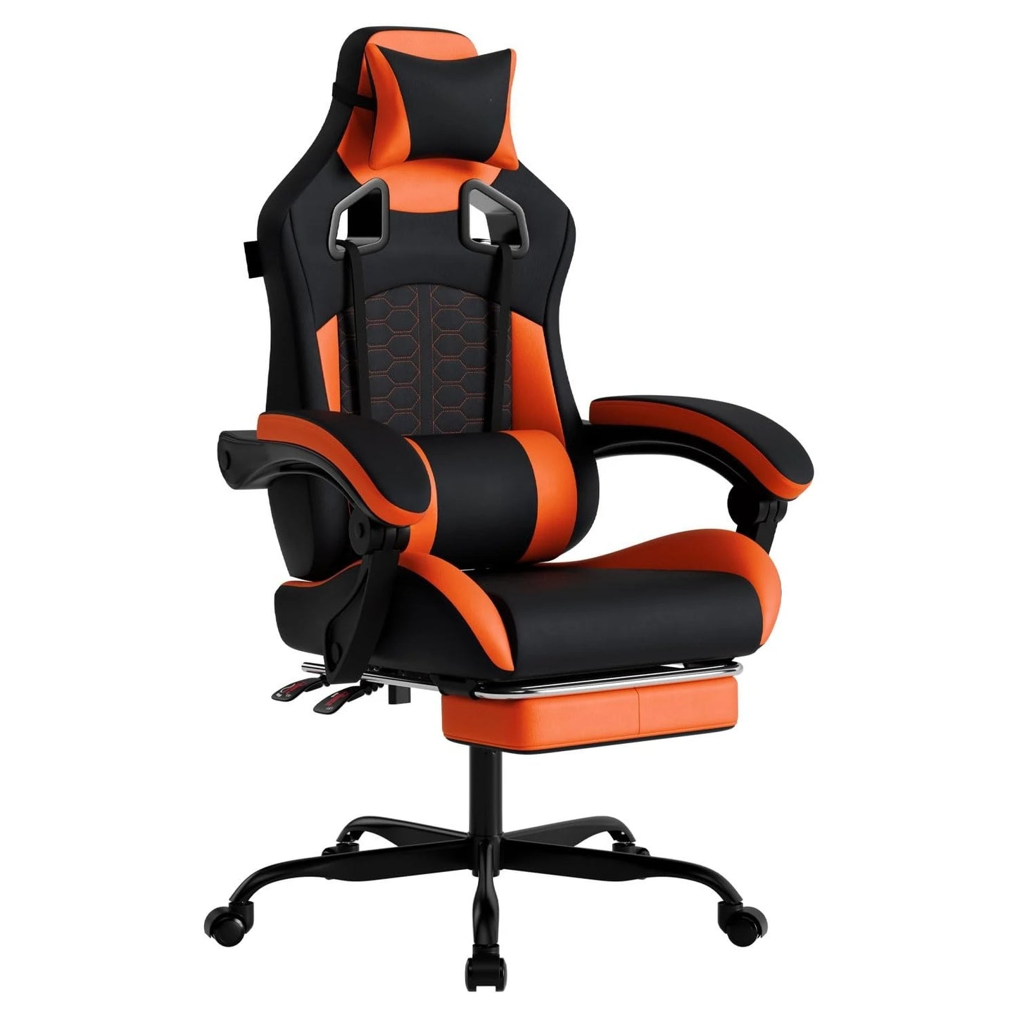 Gaming Massage Chair With Ergonomic Lumbar Support Headrest And Footrest