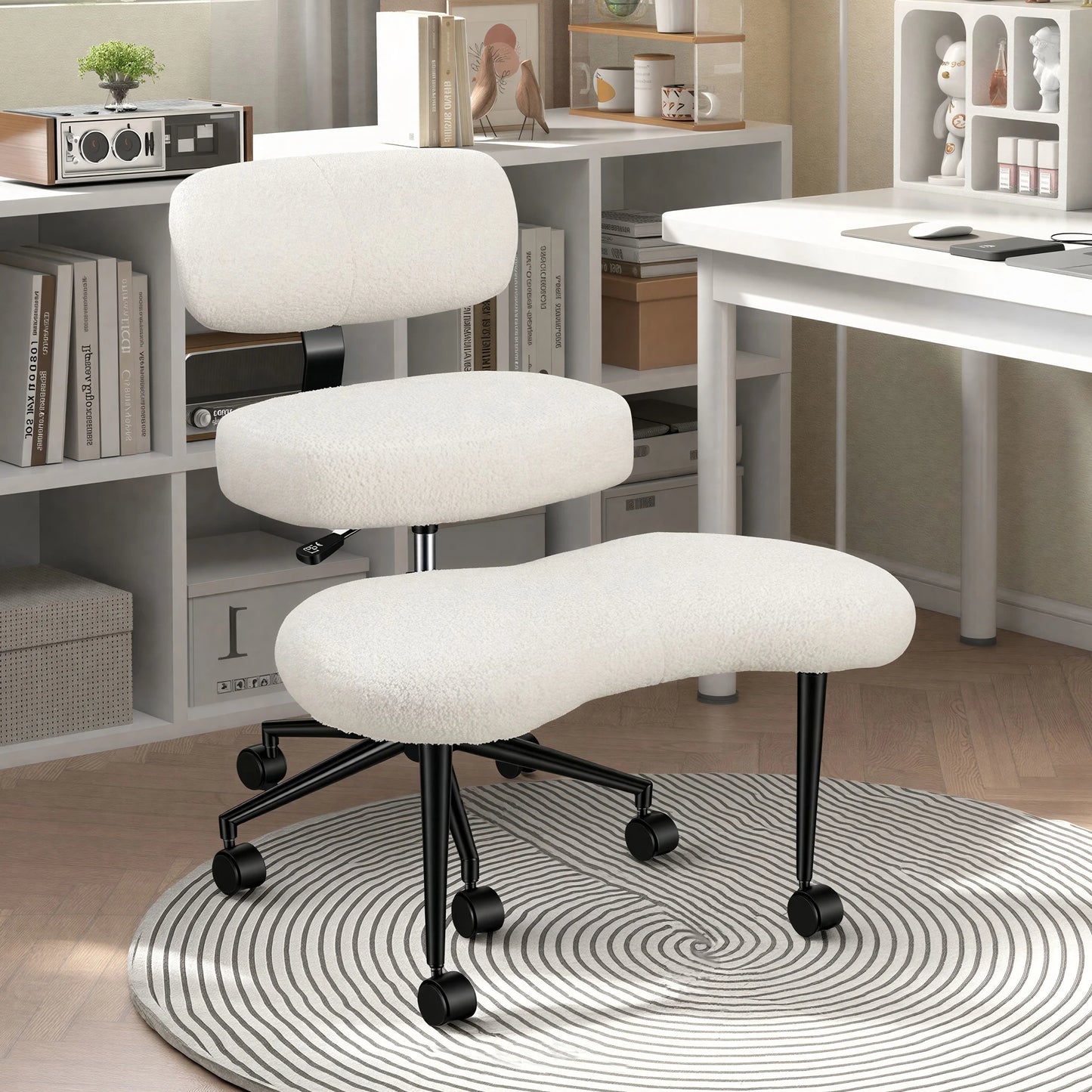 JHK Teddy Fleece Armless Ergonomic Office Chair With Lumbar Support