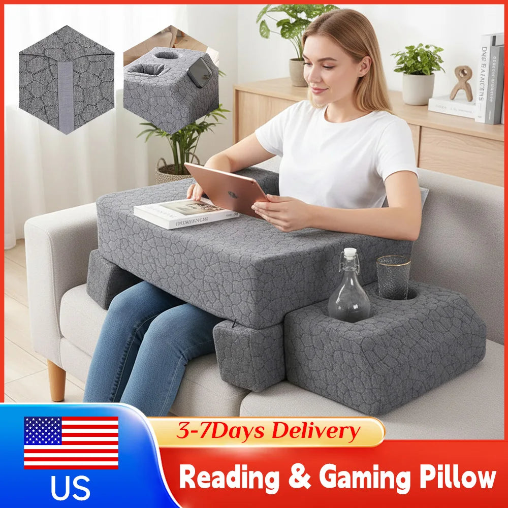 Reading And Gaming Pillow With Arm Rest Back Support For Laptop Use
