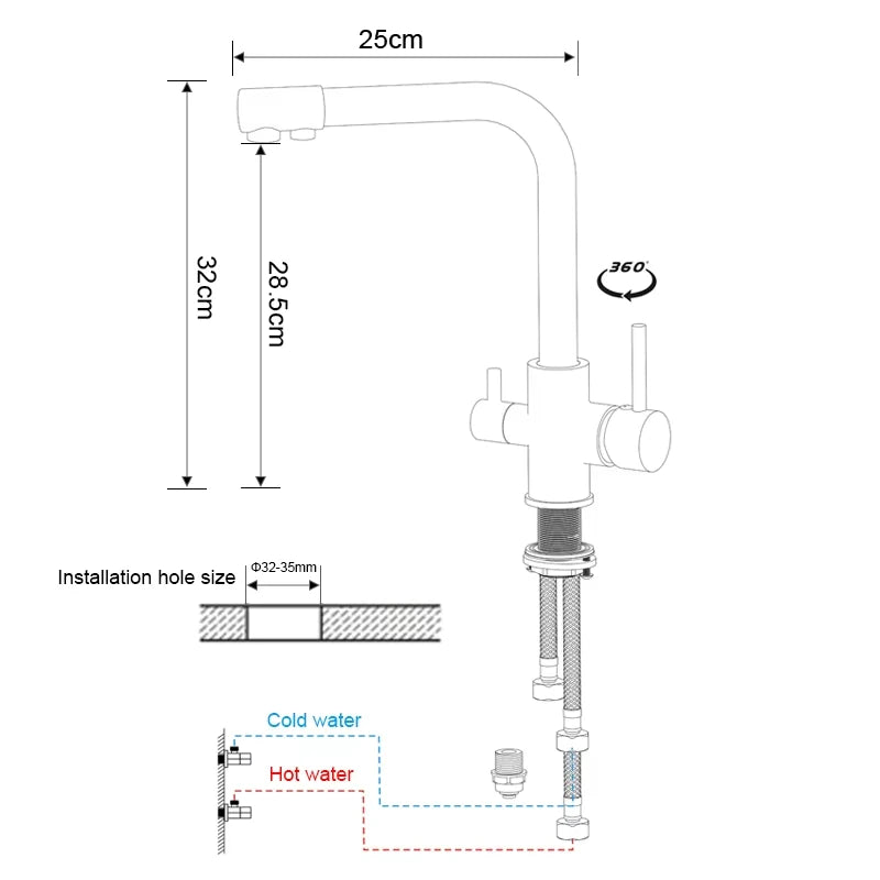 Chrome Kitchen Faucet With Double Swivel Spout Drinking Water Purifier