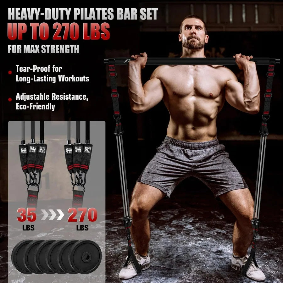 Pilates Bar Kit With Resistance Bands For Full Body Strength Training