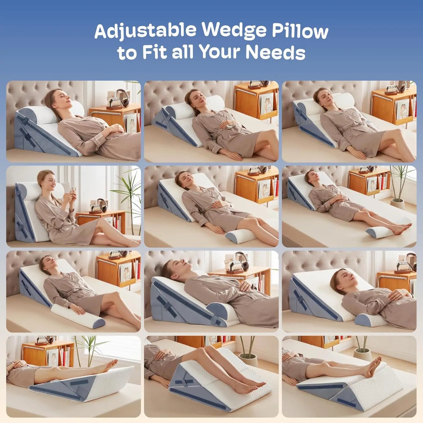 Adjustable Wedge Pillow Set With Memory Foam For Acid Reflux