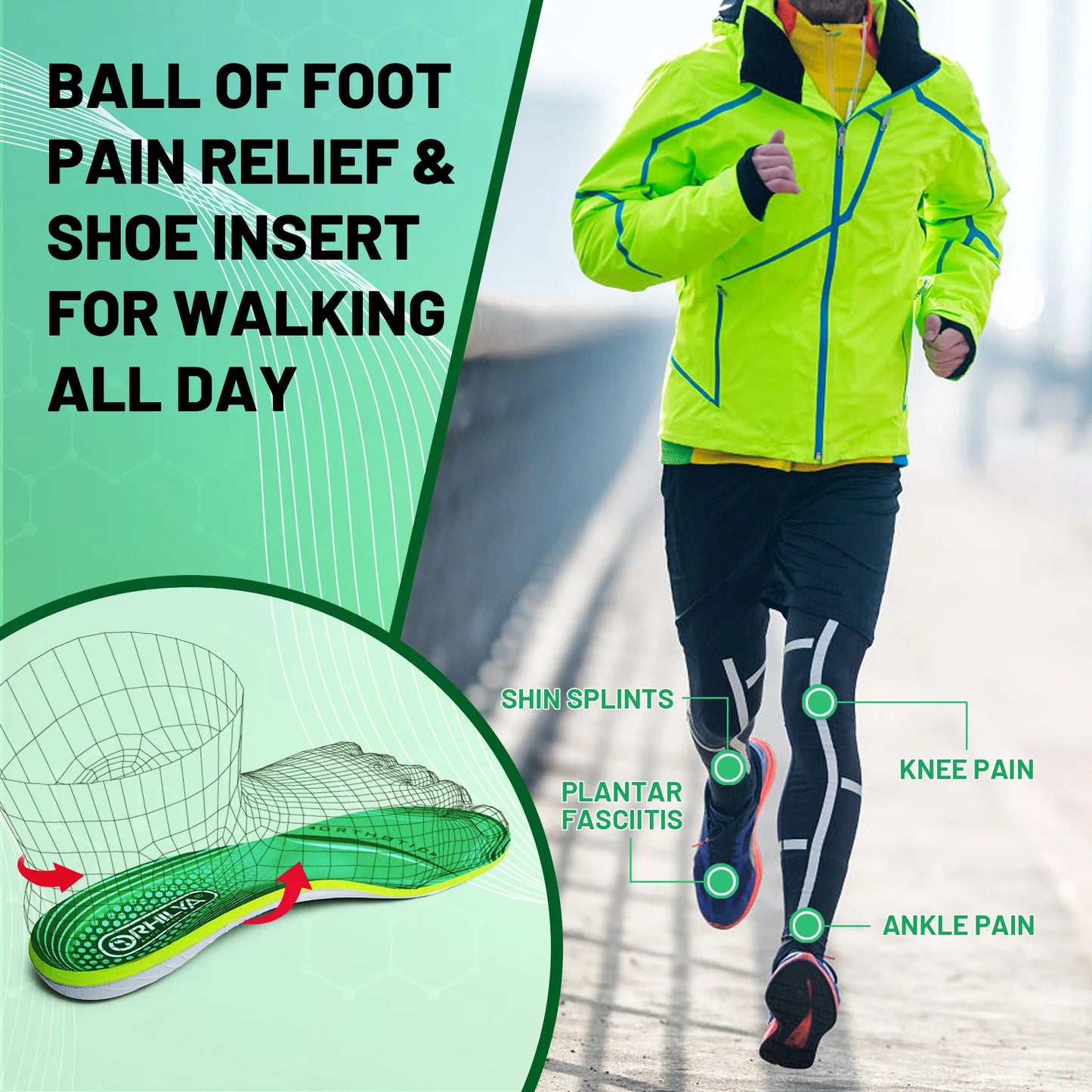 IFITNA Plantar Fasciitis Relief Orthopedic Insoles Flat Feet Metatarsal Pain