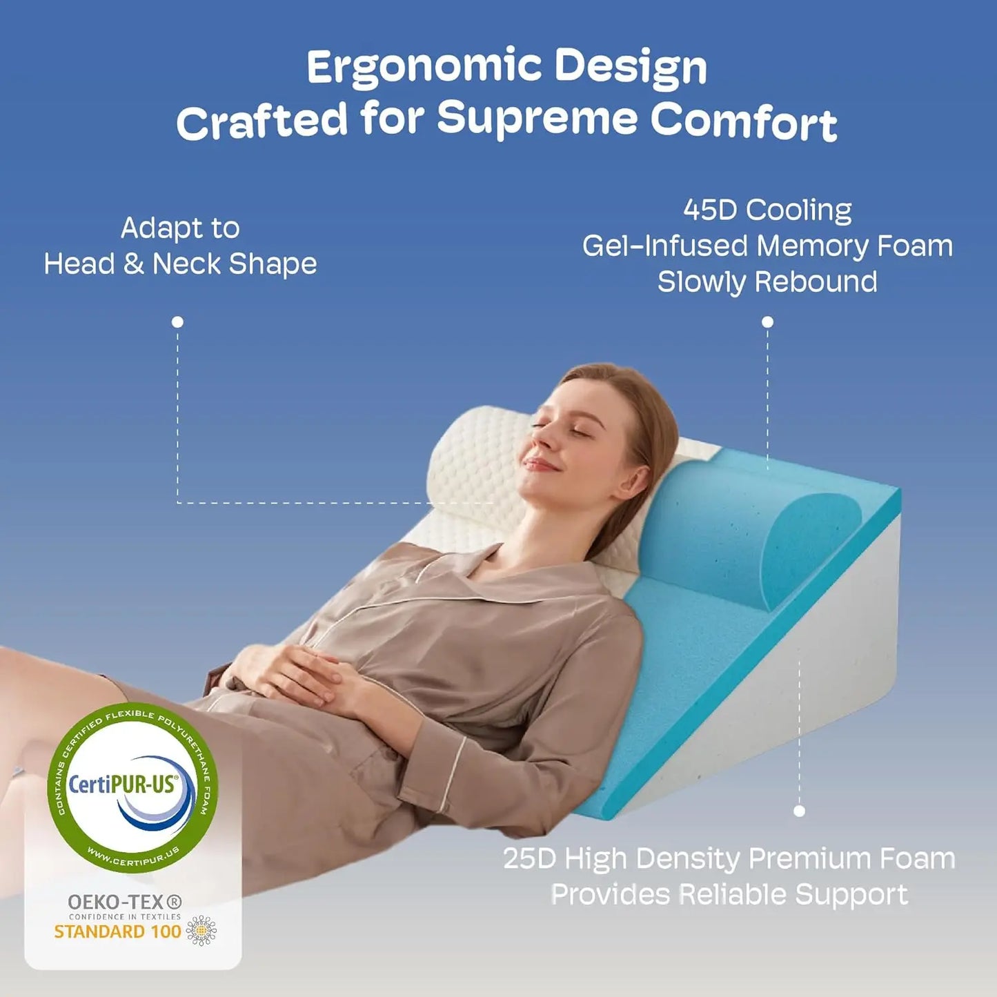 Adjustable Wedge Pillow Set With Memory Foam For Acid Reflux