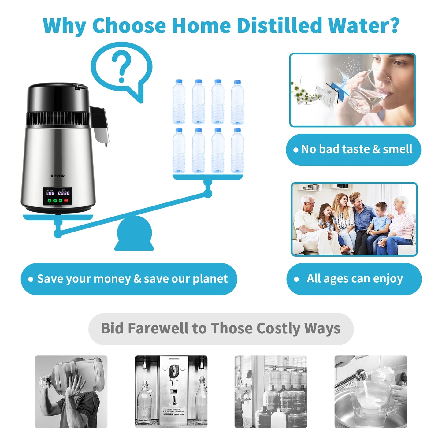SucceBuy Water Distiller Purifier 1 L/H Distilling Speed