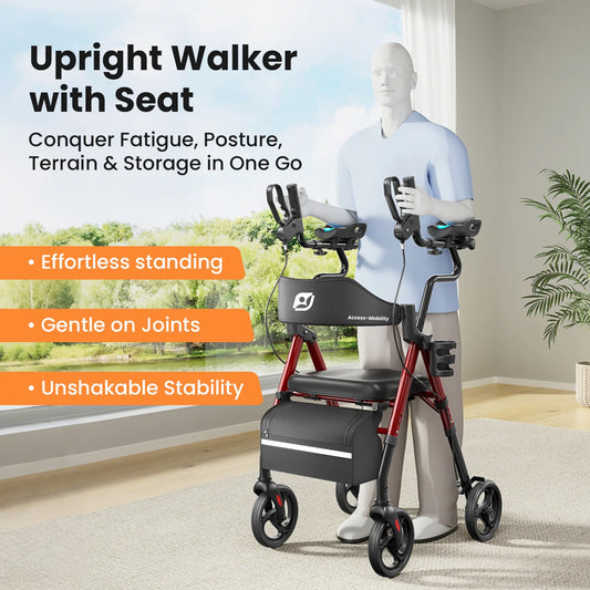 Maidesite Upright Walker With Foldable Seat And Backrest