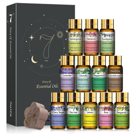 PHATOIL 12 Piece Gift Box Pure Essential Oils For Humidifiers Diffuser Lavender
