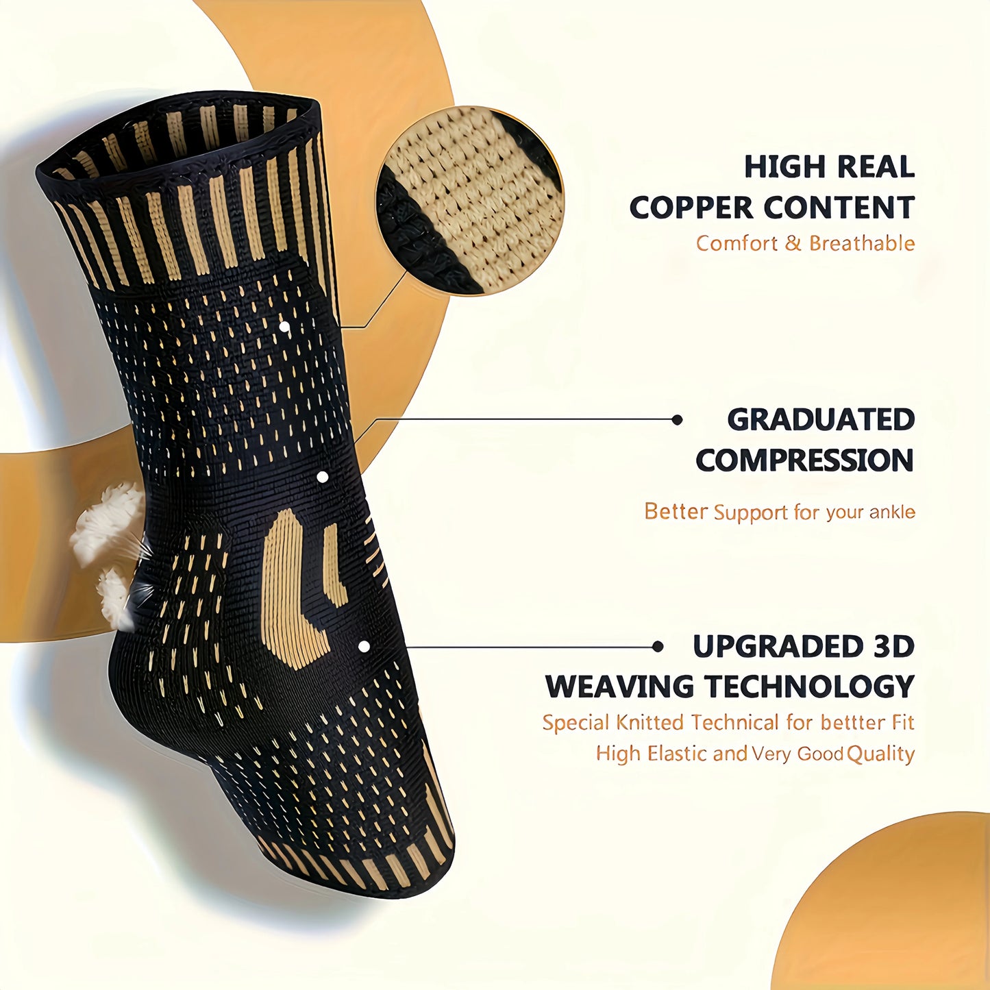 2-Pack Copper Ion Ankle Brace Set for Sports and Running