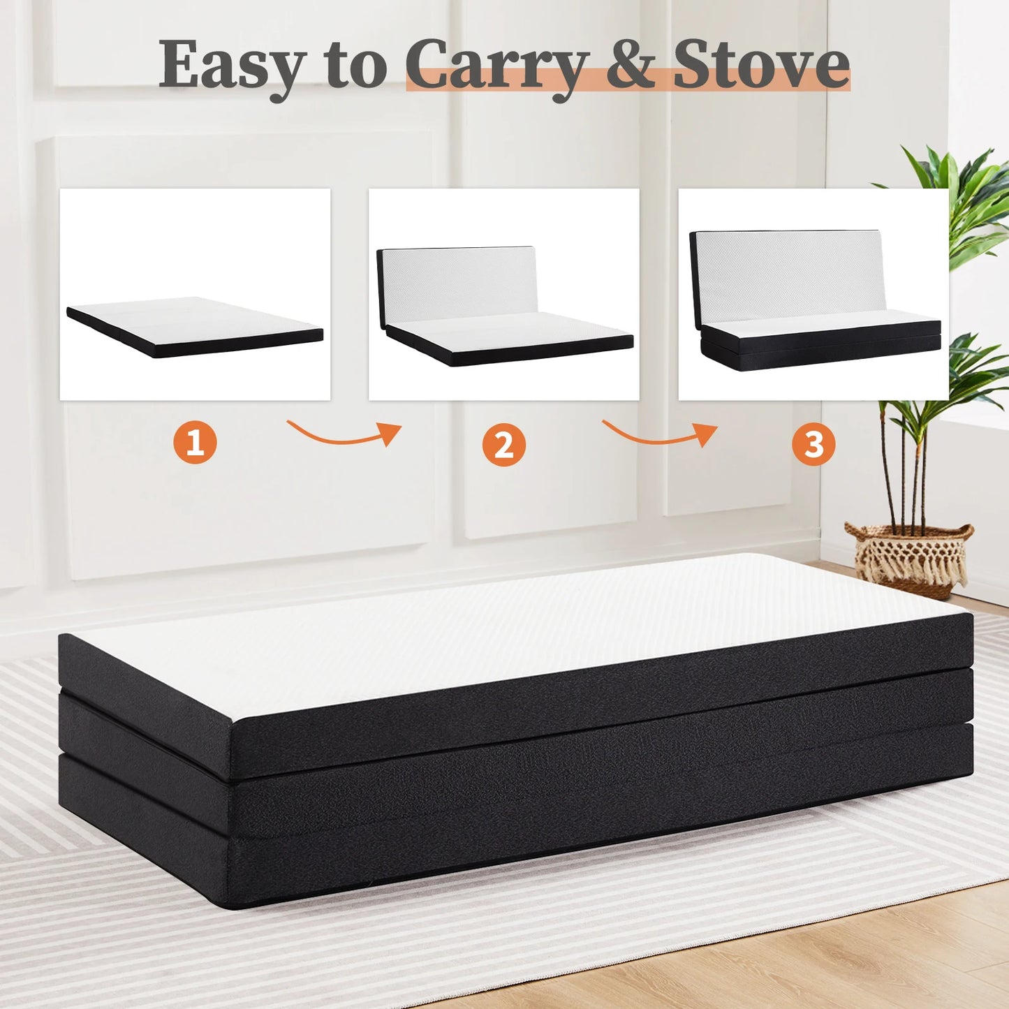 JHK Tri Fold Memory Foam Mattress With Certipur US Certification