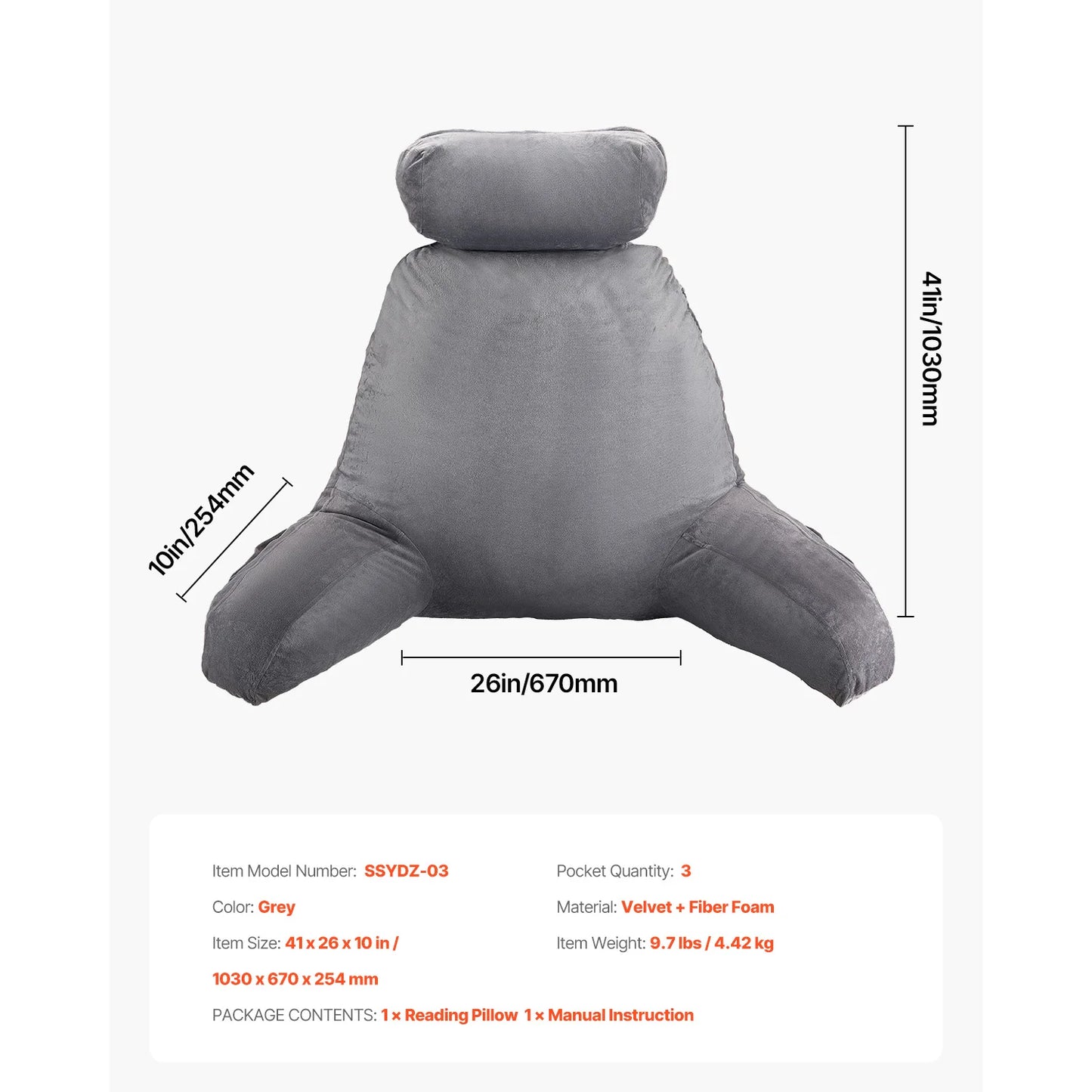 SucceBuy Reading Pillow With Shredded Memory Foam Back Support