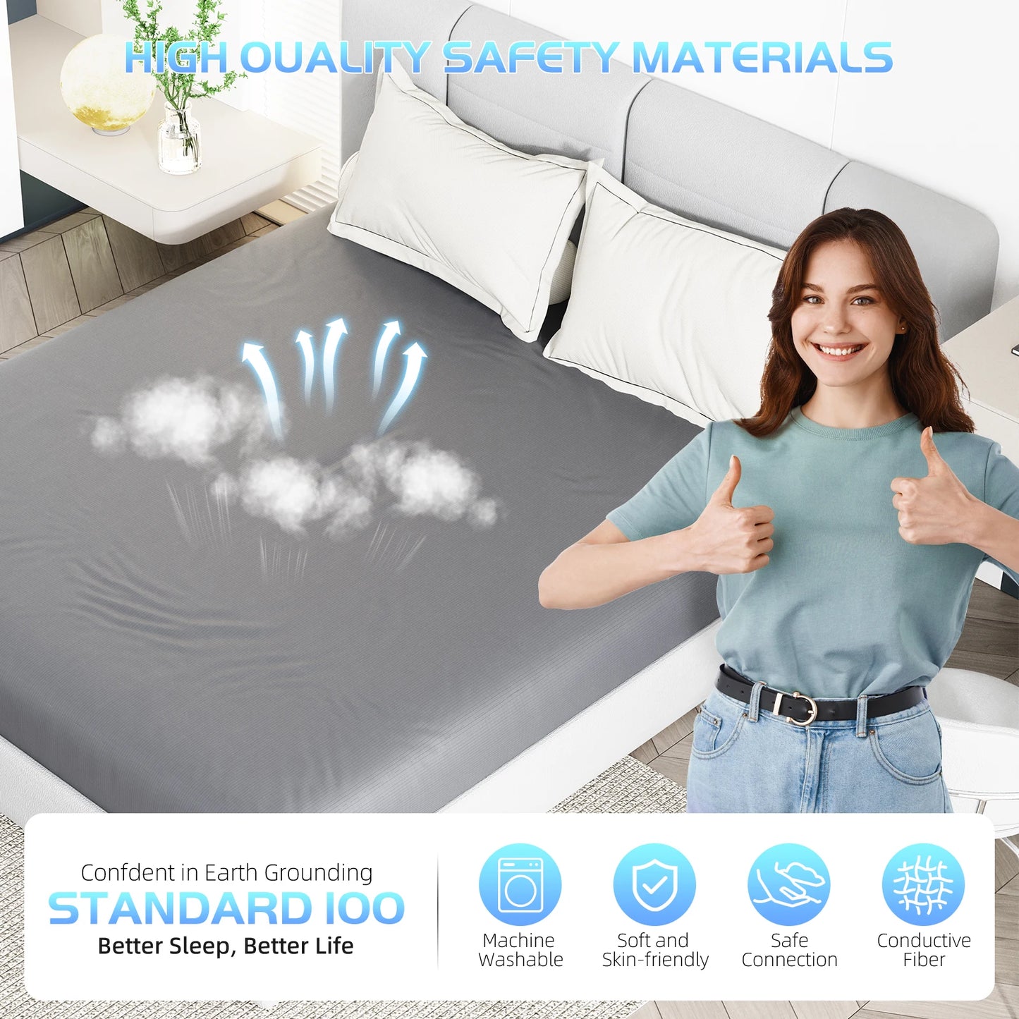 NONECN Grounding Sheet 90% Organic Cotton Silver-Infused Sleep