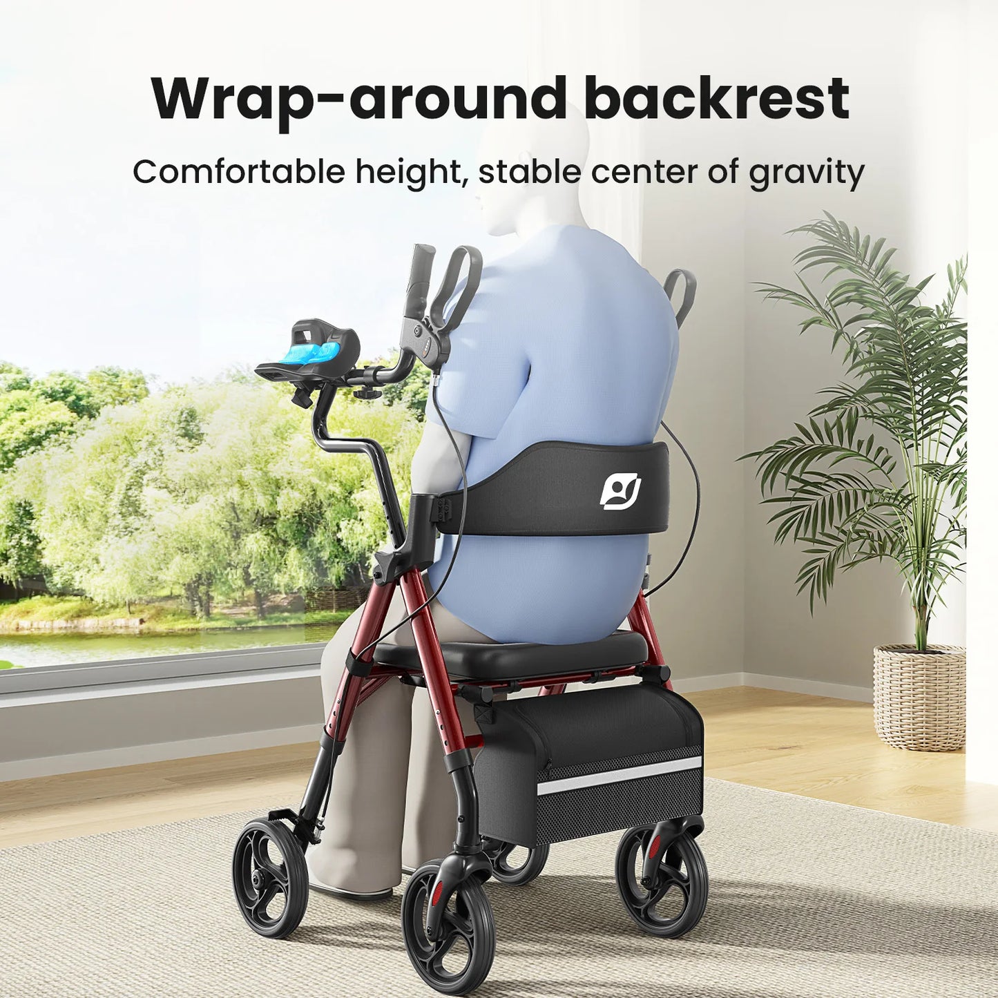 Maidesite Upright Walker With Foldable Seat And Backrest