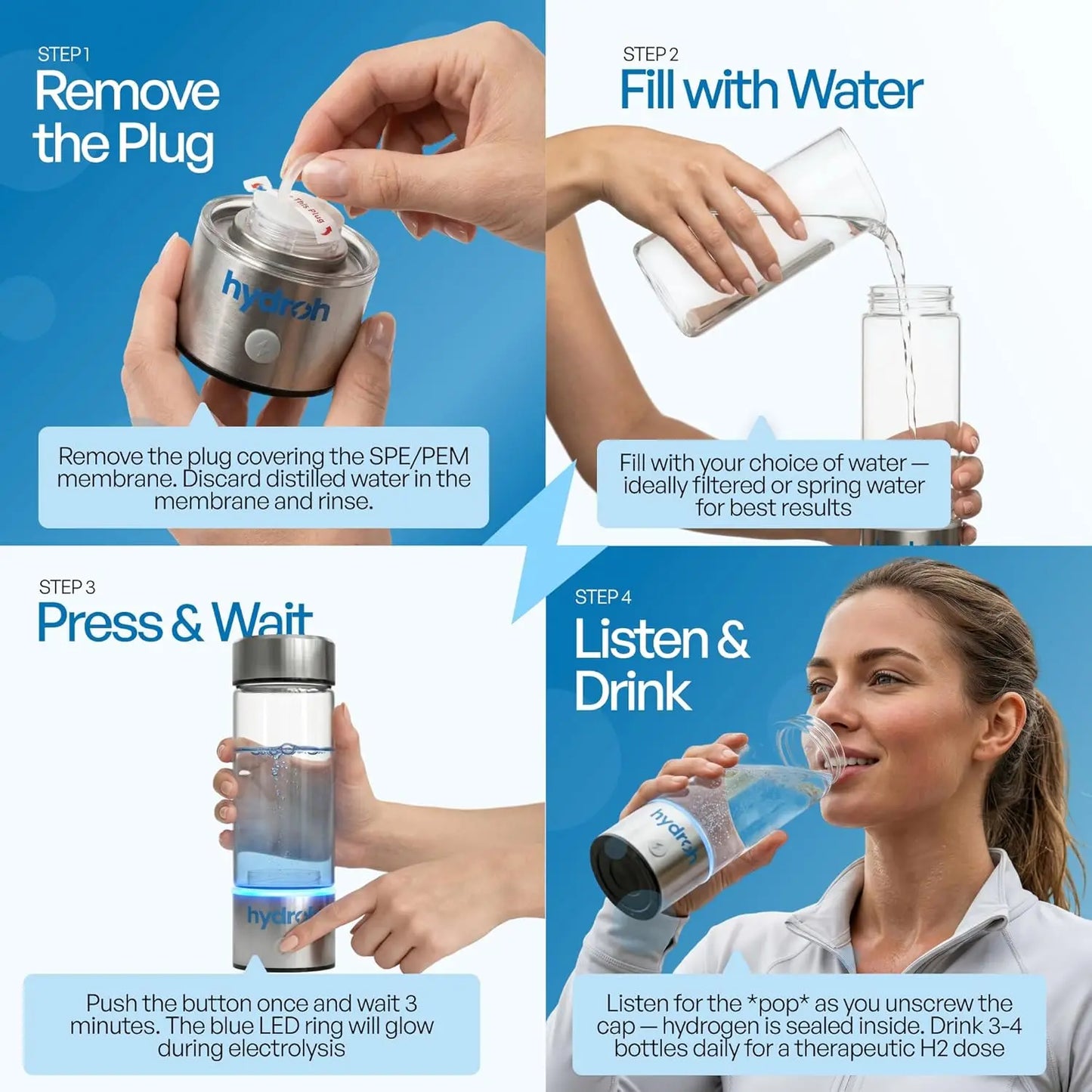 Original Hydrogen Water Bottle Portable Hydrogen Rich Water Maker