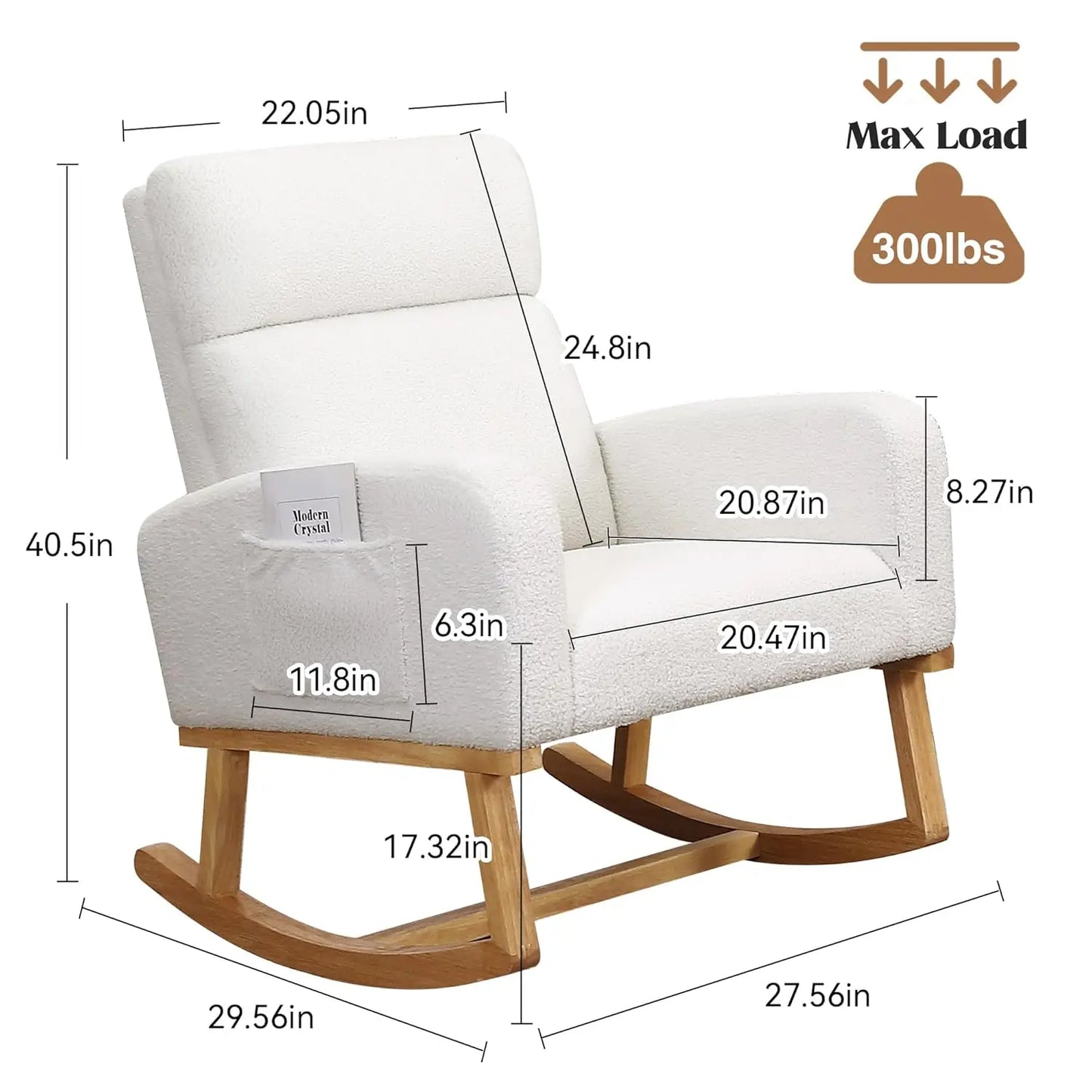 Nursery Sherpa Rocking Chair With High Backrest Upholstery