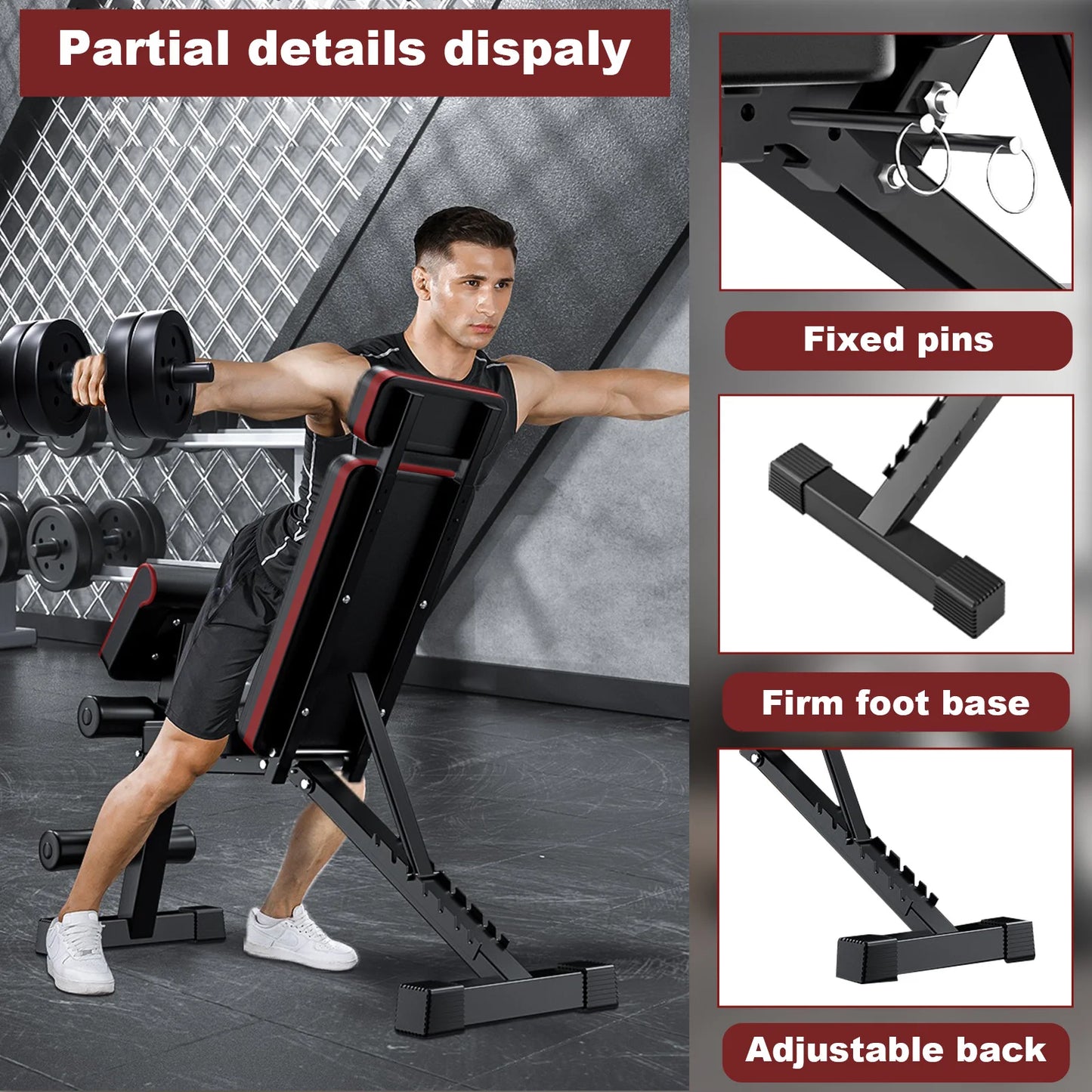 Foldable 7 Level Weight Bench With Adjustable Headrest For Full Body Strength