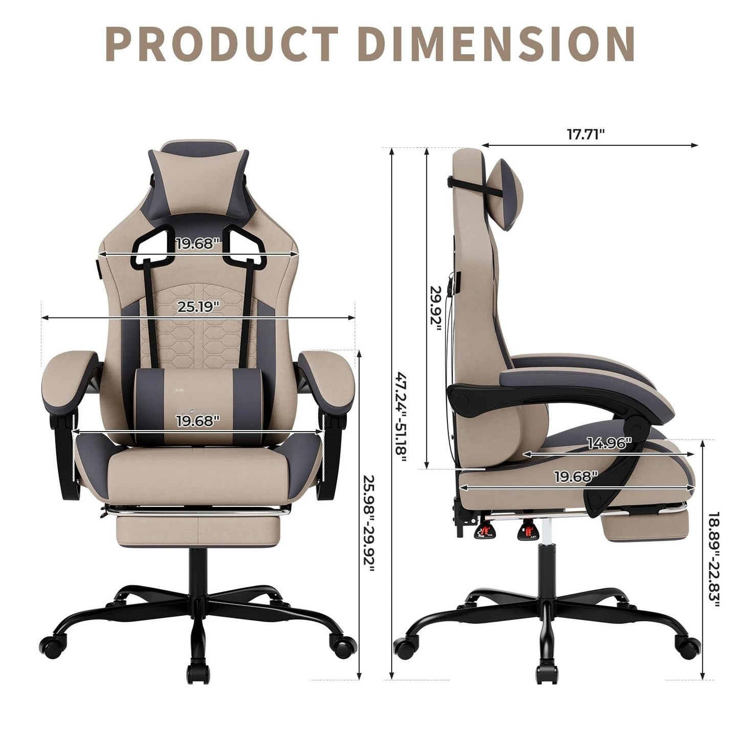 Gaming Massage Chair With Ergonomic Lumbar Support Headrest And Footrest