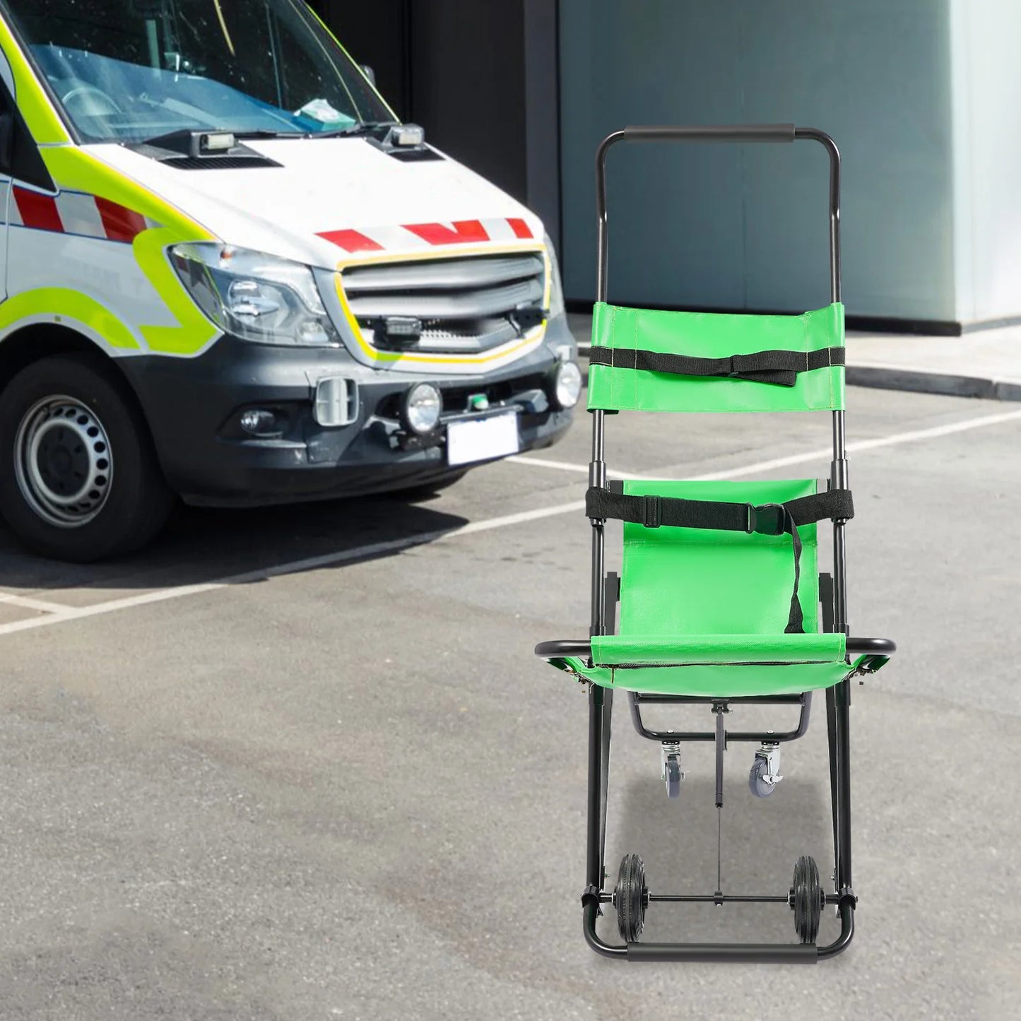Foldable Manual Stair Chair With Wheels For Emergency Transport 350 Lbs Capacity